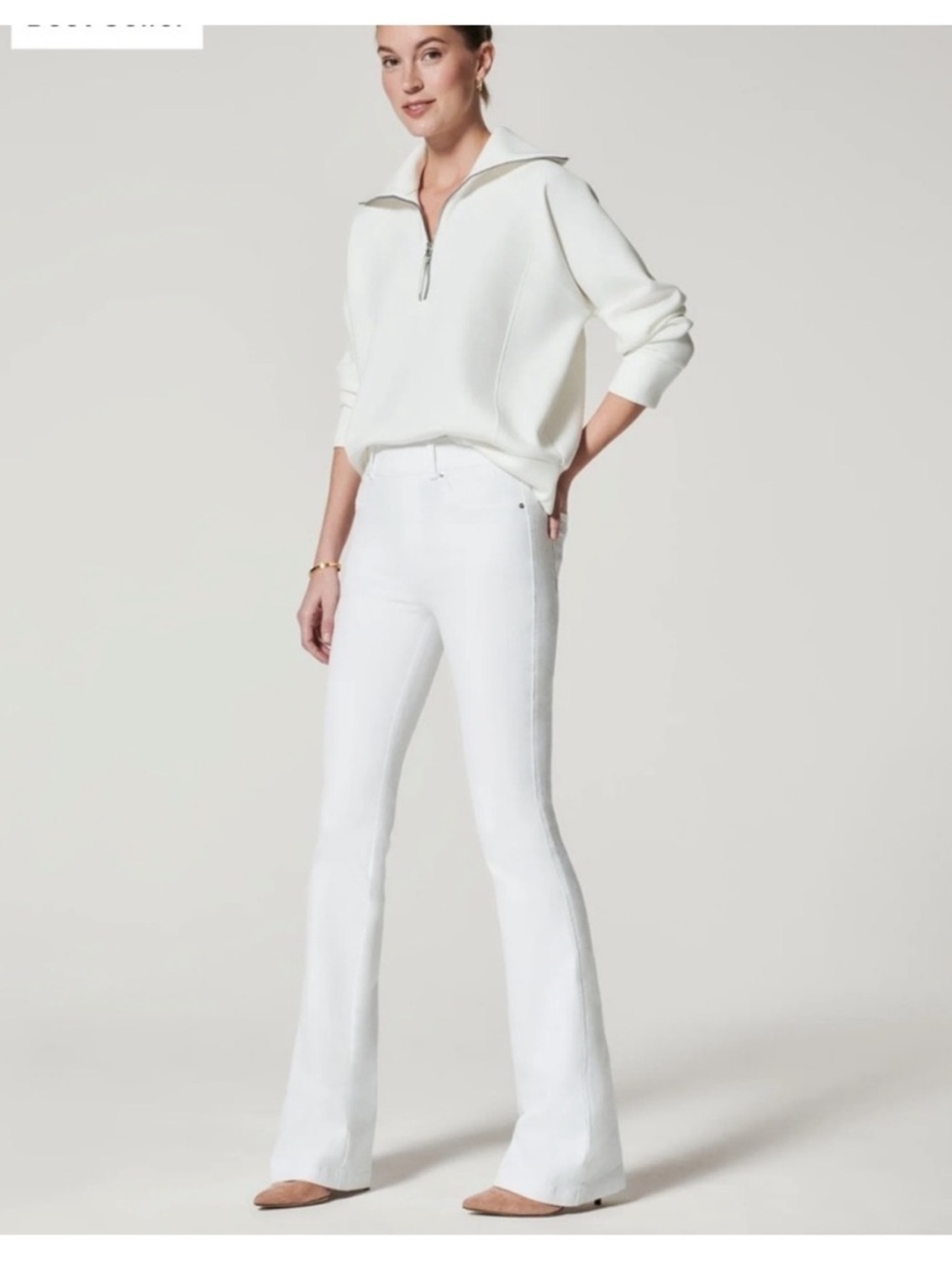 NWT Spanx Flare Jeans, High-Rise Pull On Styling in White, XS